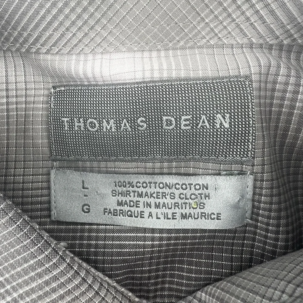Thomas Dean Men's Shirt L Black Gray Gradient Plaid Long Sleeve Button Front‎